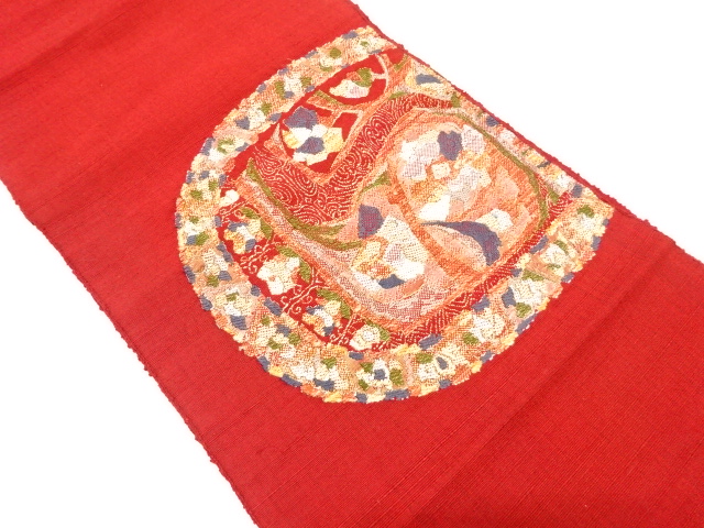 手織り紬　花更紗模様織り出し　名古屋帯